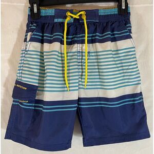 Banana Boat Navy Blue Striped Swim Trunks Beach Shorts Yellow‎ Drawstring M